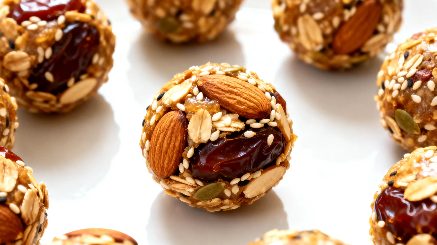 Hafer-Dattel-Bällchen mit Mandeln und Sesam (Energy Balls)"