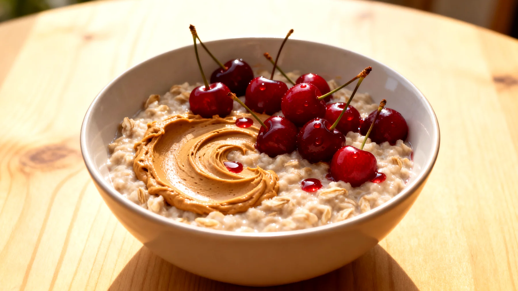 Haferporridge mit Sauerkirschen und Mandelmus"