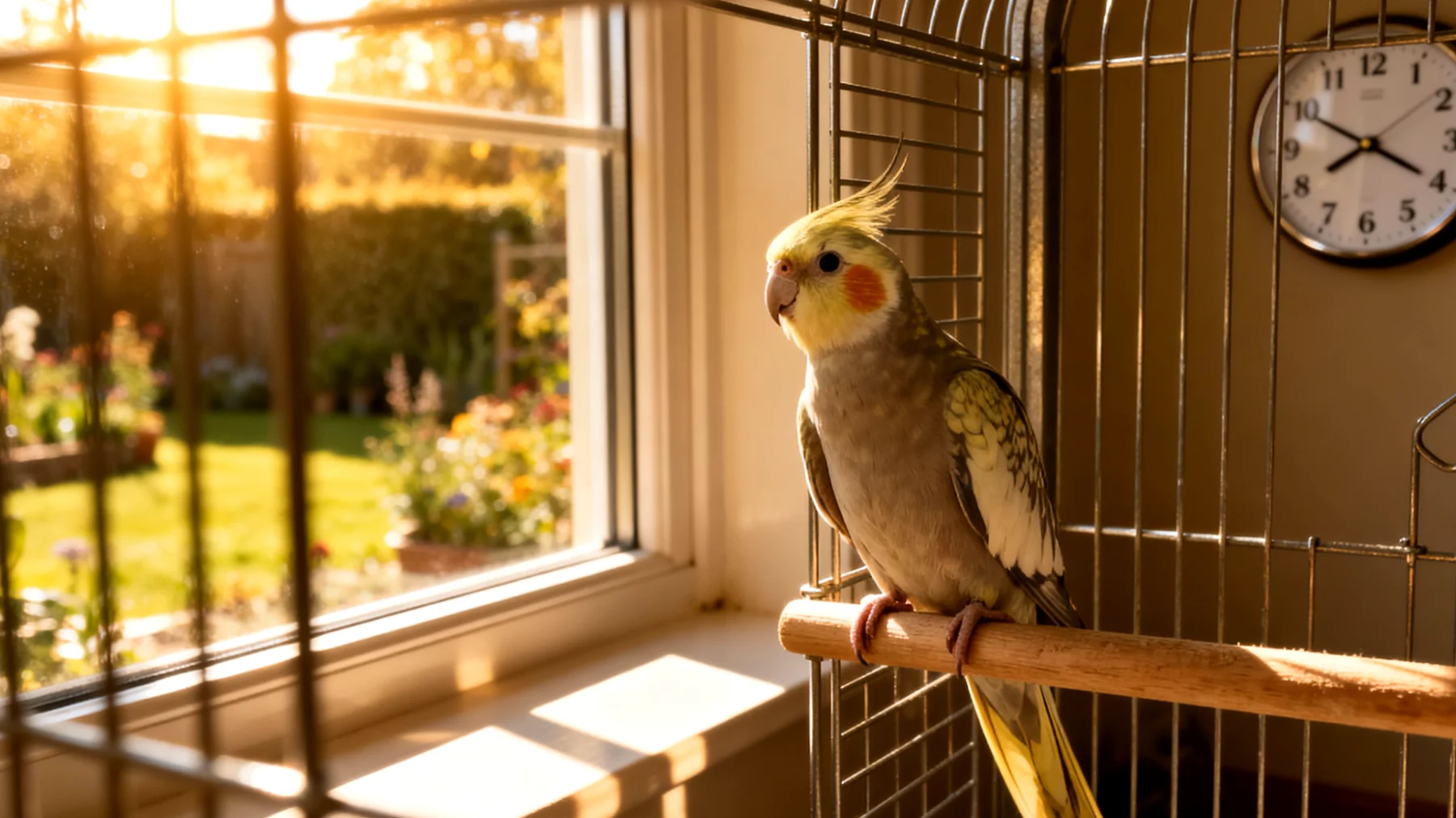 Nymphensittiche benötigen eine strukturierte tägliche Routine mit festgelegten Zeiten für Freiflug, Fütterung und soziale Interaktion, um Verhaltensprobleme und Stress zu vermeiden, jedoch ist dies im Garten aufgrund wechselnder Wetterbedingungen und Sicherheitsrisiken schwer umsetzbar"