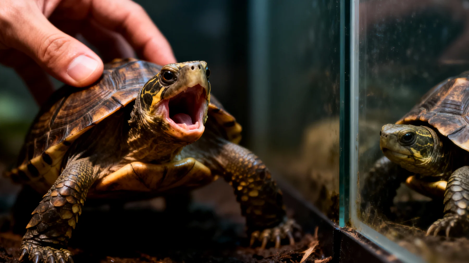 Schildkröten zeigen oft unerwünschtes Verhalten wie Beißen, Aggressivität gegenüber Artgenossen oder Stress-Symptome, die durch falsches Training oder fehlende Verhaltensübungen entstehen, obwohl erwachsene Schildkröten durchaus auf positive Verstärkung reagieren und Routinen erlernen können"