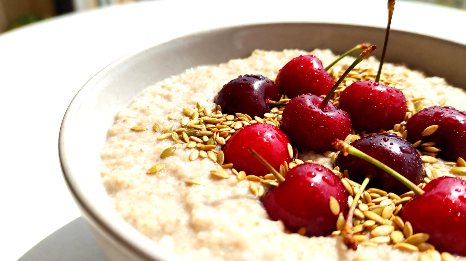 Amaranth-Porridge mit Hanfsamen und Sauerkirschen"