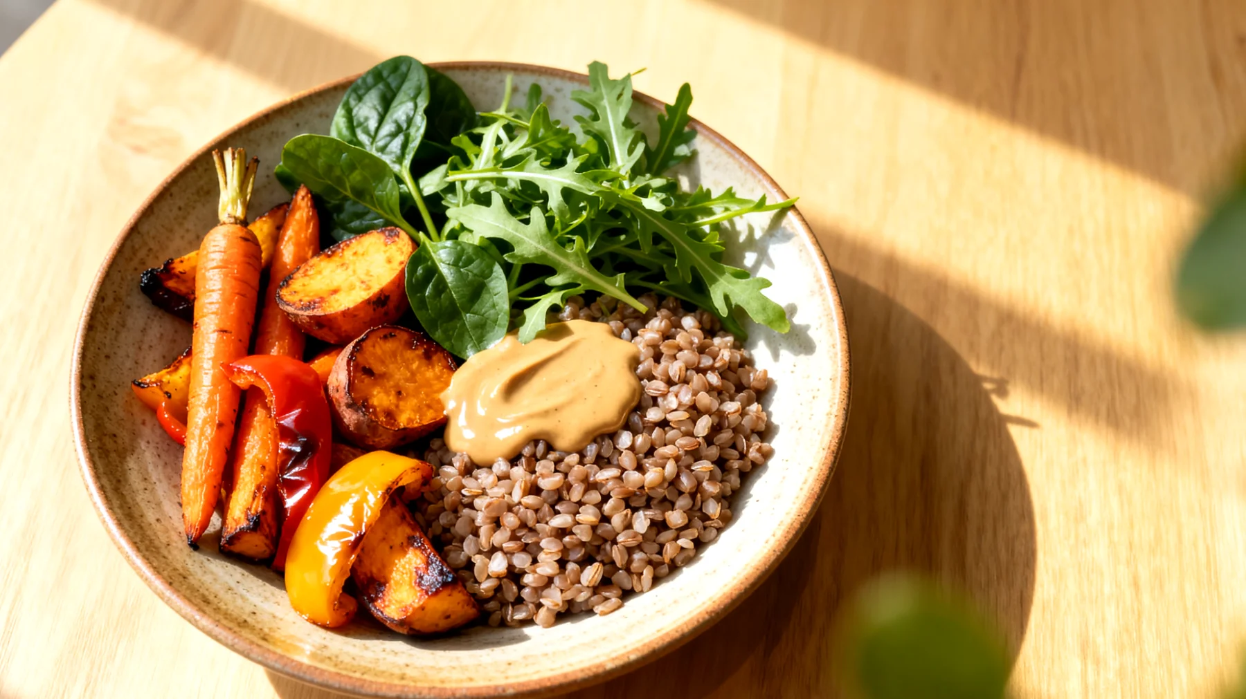 Buchweizen-Gemüse-Bowl mit Miso-Tahini-Dressing"