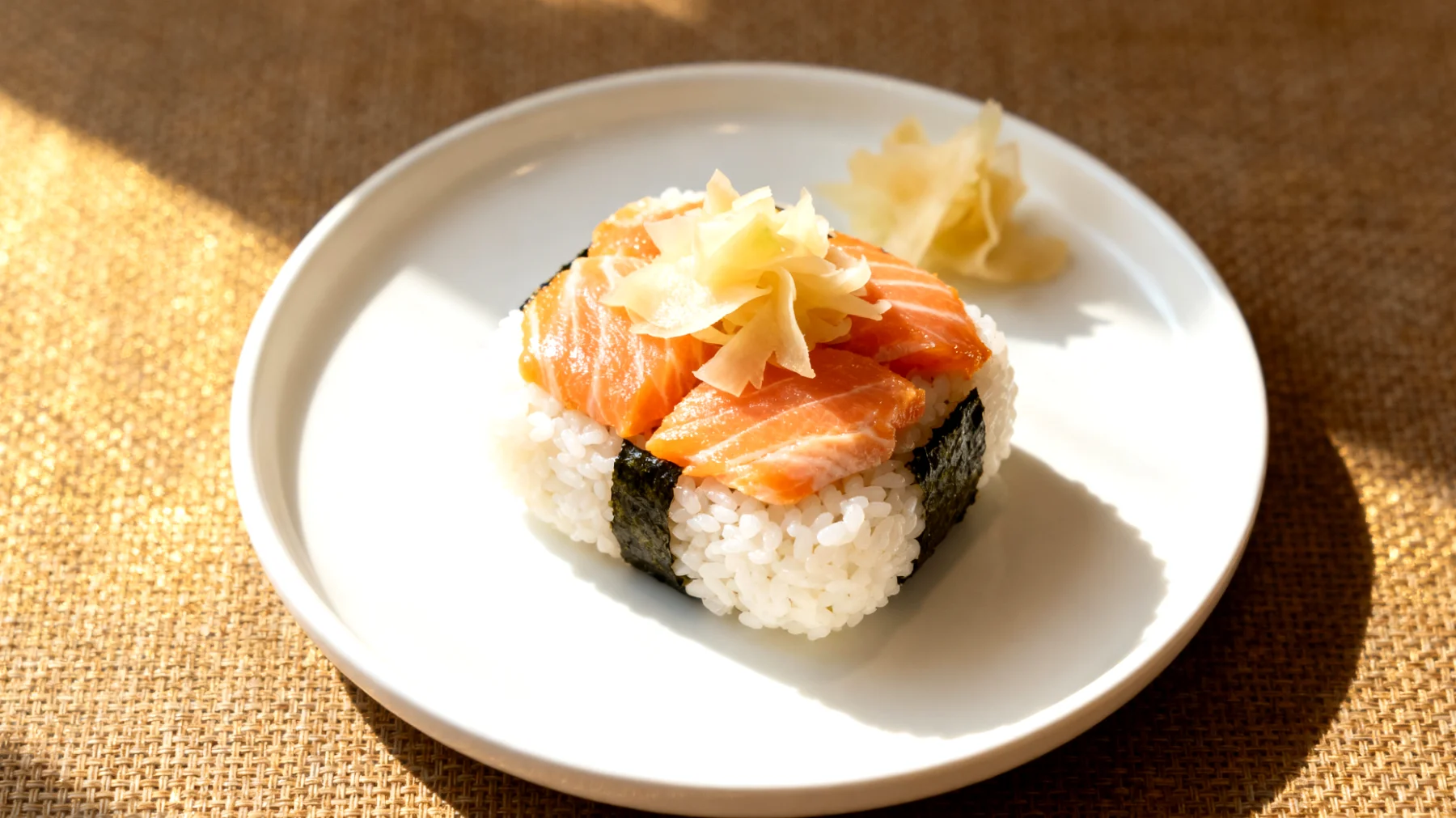 Onigiri mit Lachs und eingelegtem Ingwer (Japanische Reisbällchen)"